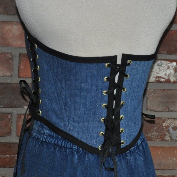 NEW Reversible Lace-up, Bustier Corset, Sunflowers Apples & Denim Upcycled   M - Picture 4 of 9